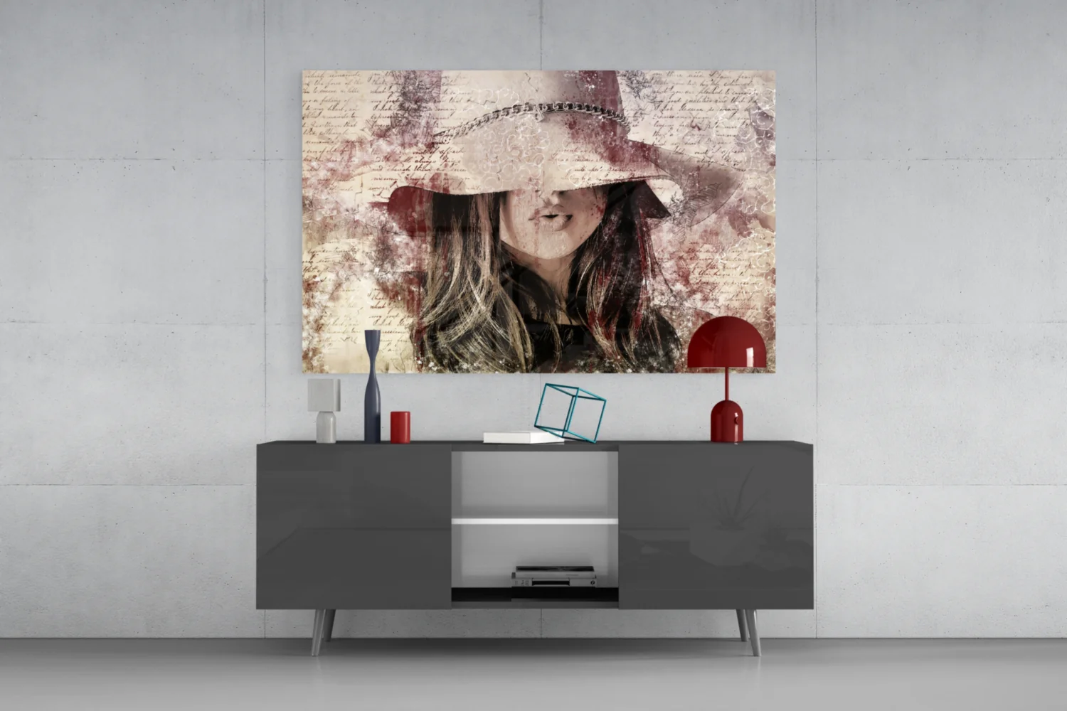 Girl in Retro Hat Glass Wall Art - Image 8