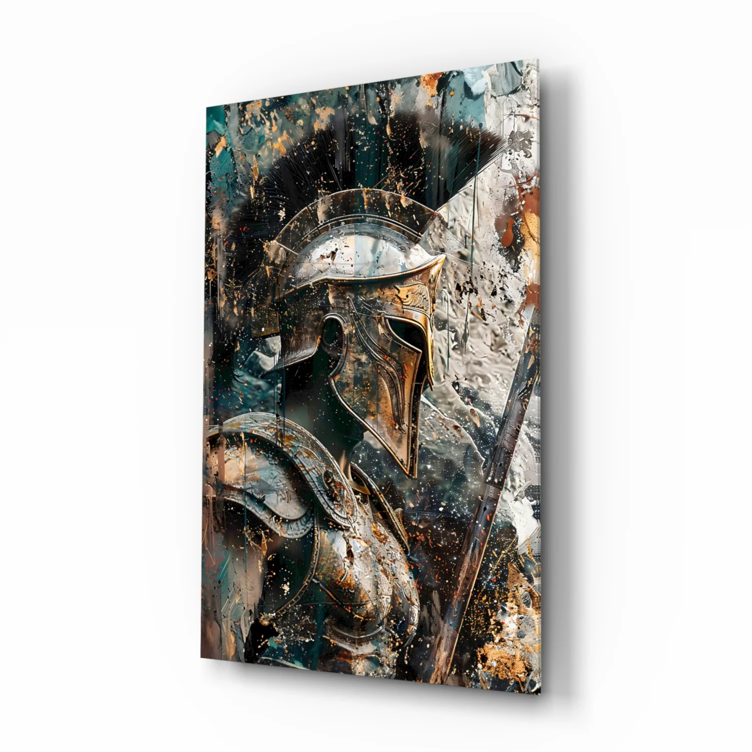Teal Gold Spartan Helmet Glass Wall Art - Image 2