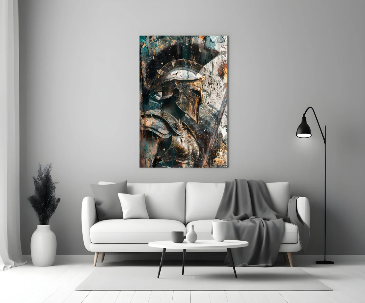 Teal Gold Spartan Helmet Glass Wall Art - Image 4
