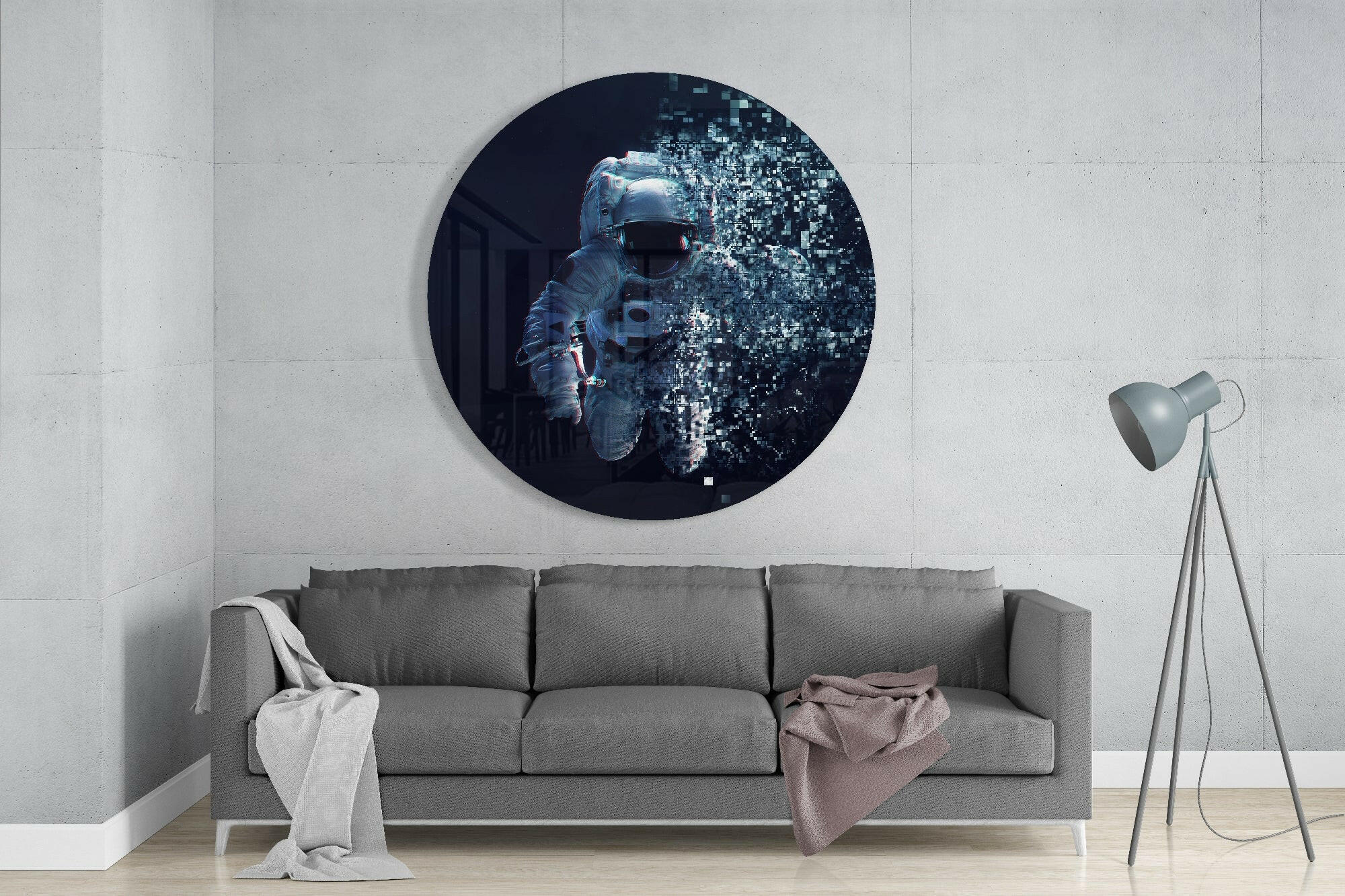 Glitch Pixel Astronaut Glass Wall Art - Image 2