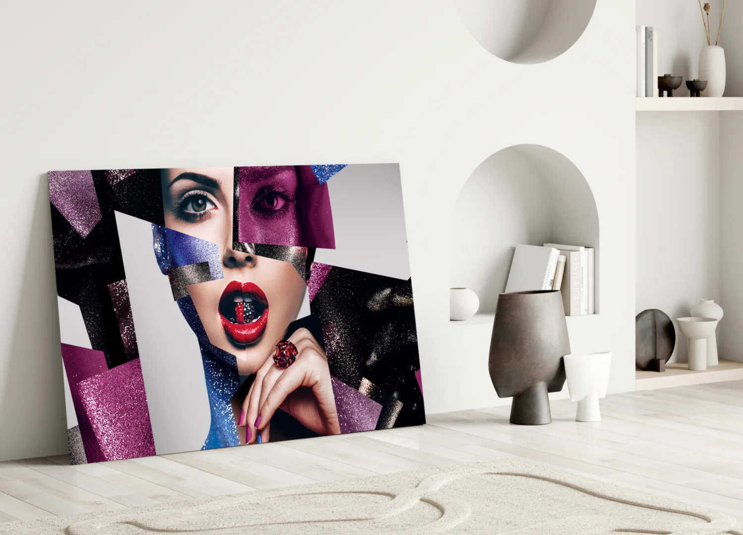 Glitter Collage Red Lips Glass Wall Art - Image 3