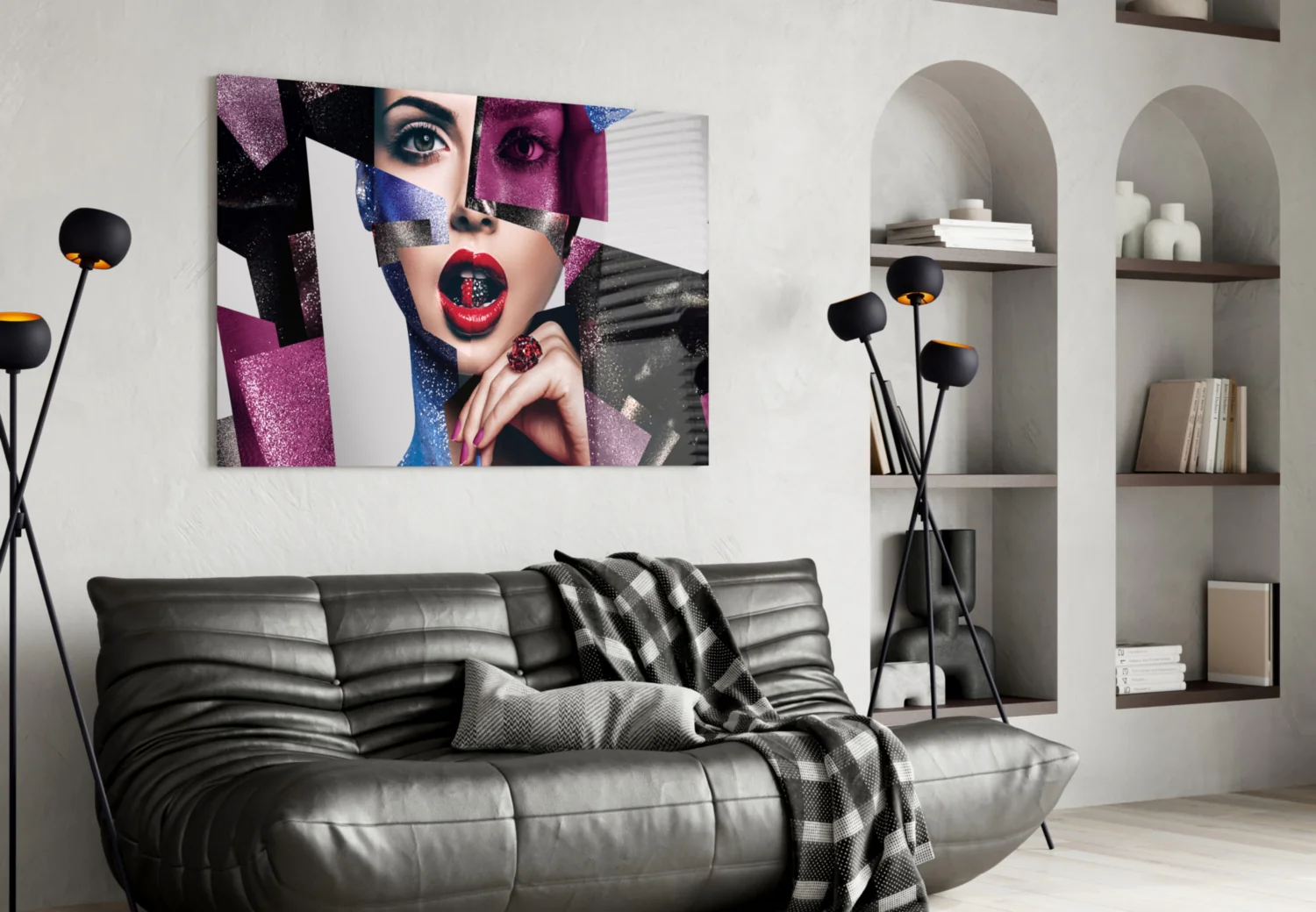 Glitter Collage Red Lips Glass Wall Art - Image 4