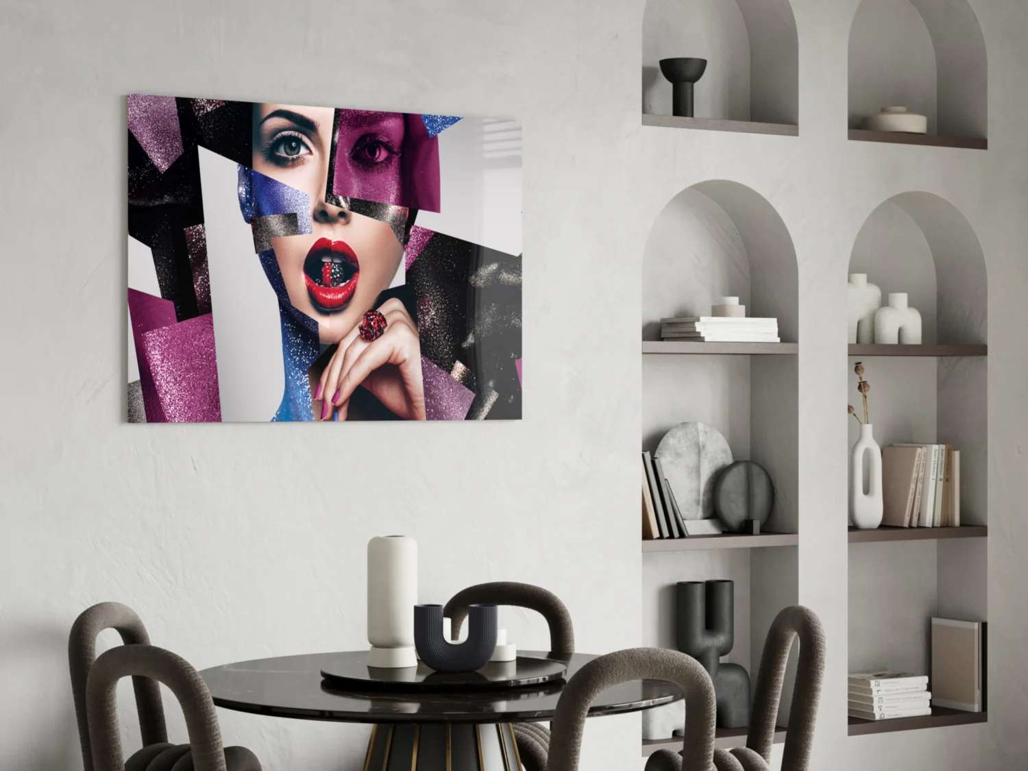Glitter Collage Red Lips Glass Wall Art - Image 5