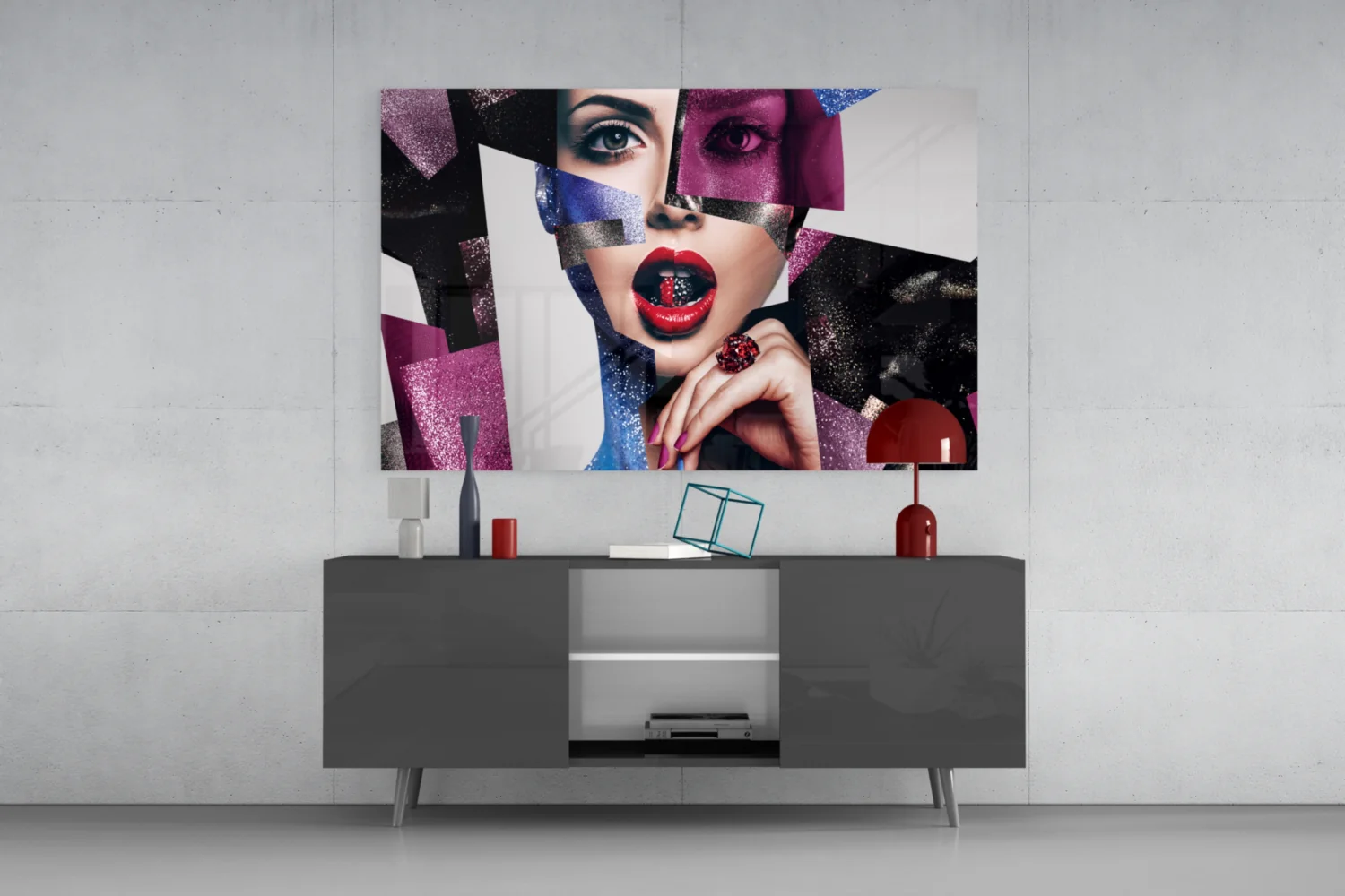 Glitter Collage Red Lips Glass Wall Art - Image 8