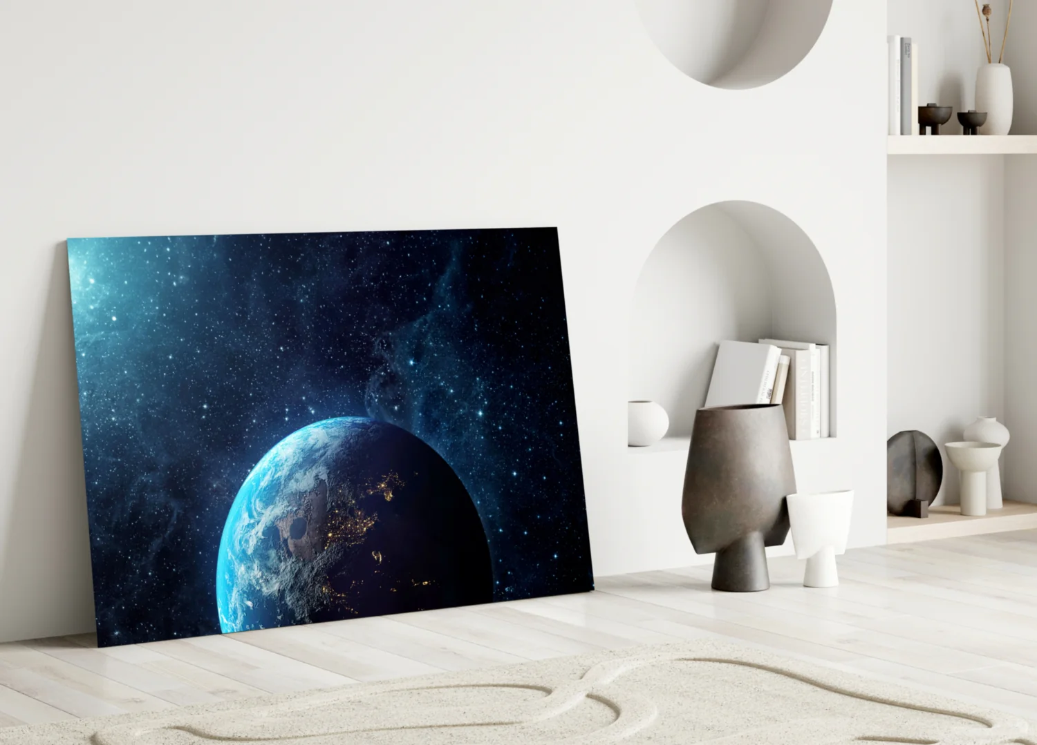 Glowing Earth in Space Glass Wall Art - Image 5