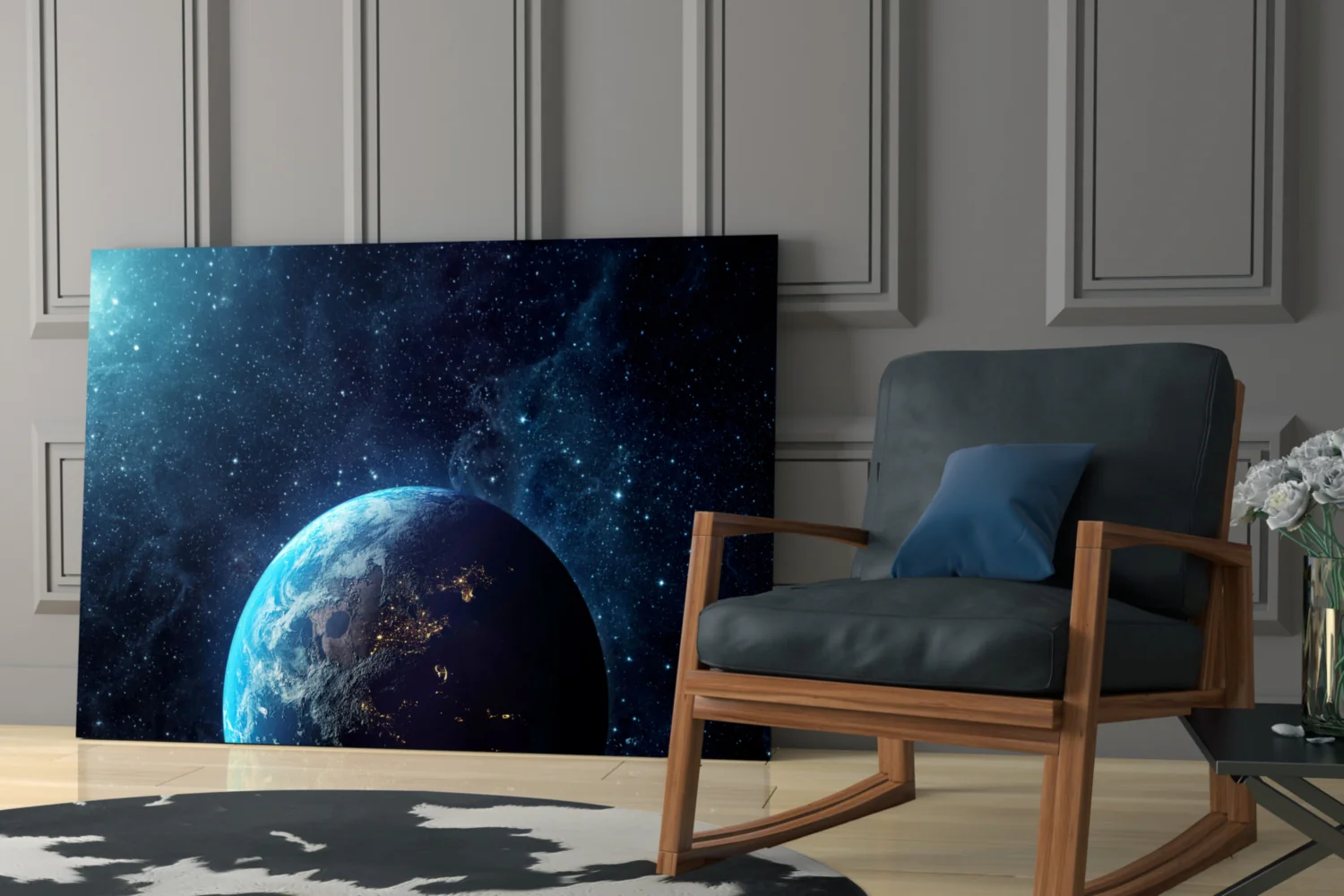 Glowing Earth in Space Glass Wall Art - Image 7