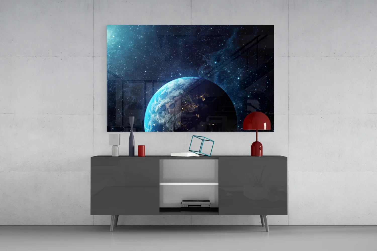Glowing Earth in Space Glass Wall Art - Image 8