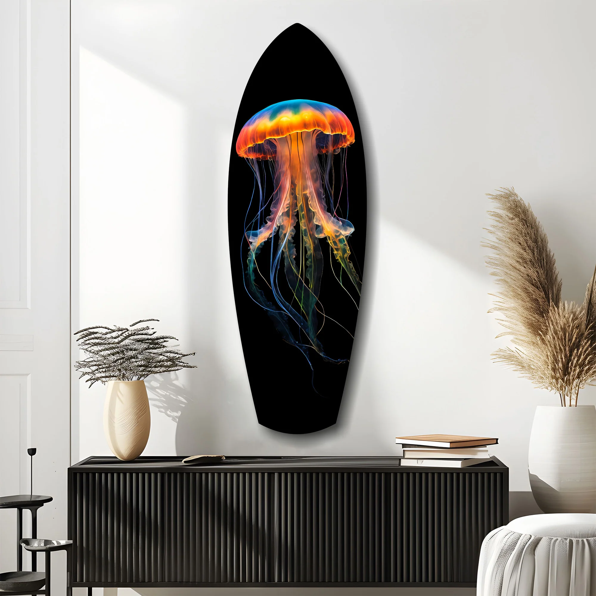 Glowing Orange Jellyfish Ocean Glass Wall Art - Image 10