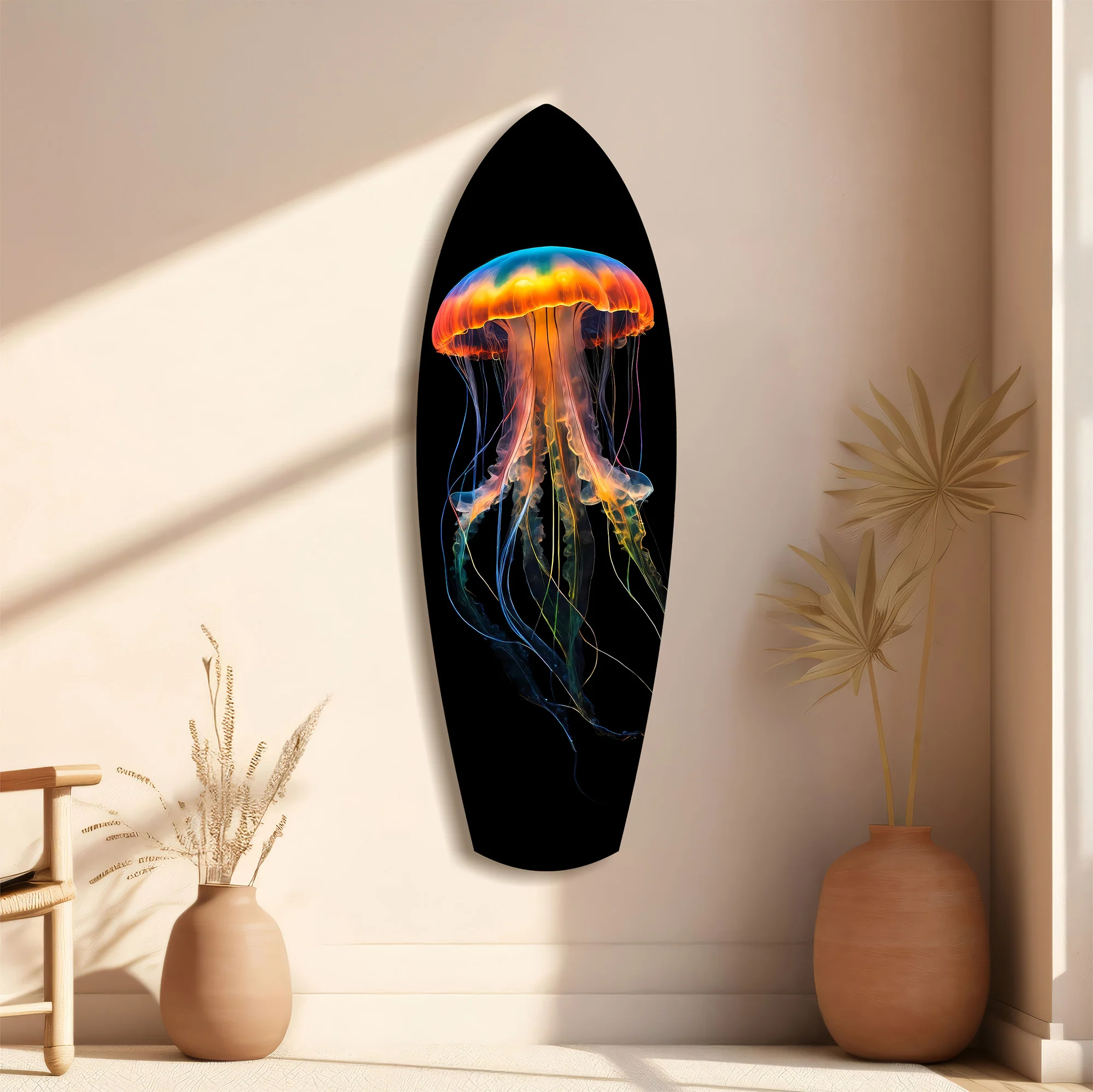 Glowing Orange Jellyfish Ocean Glass Wall Art - Image 11