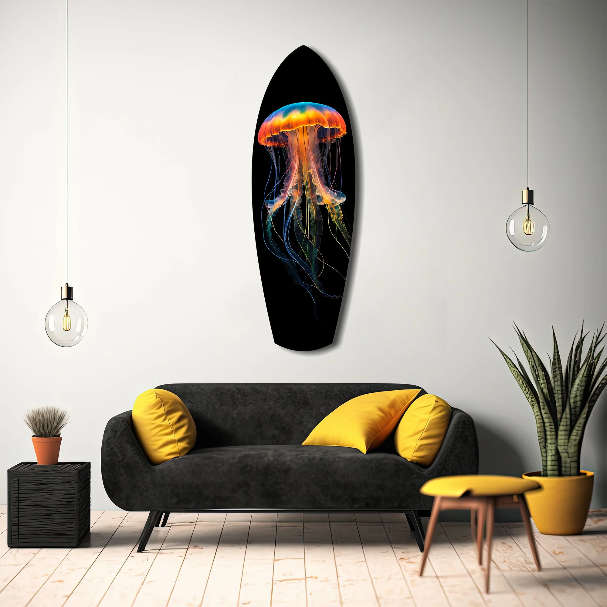Glowing Orange Jellyfish Ocean Glass Wall Art - Image 12