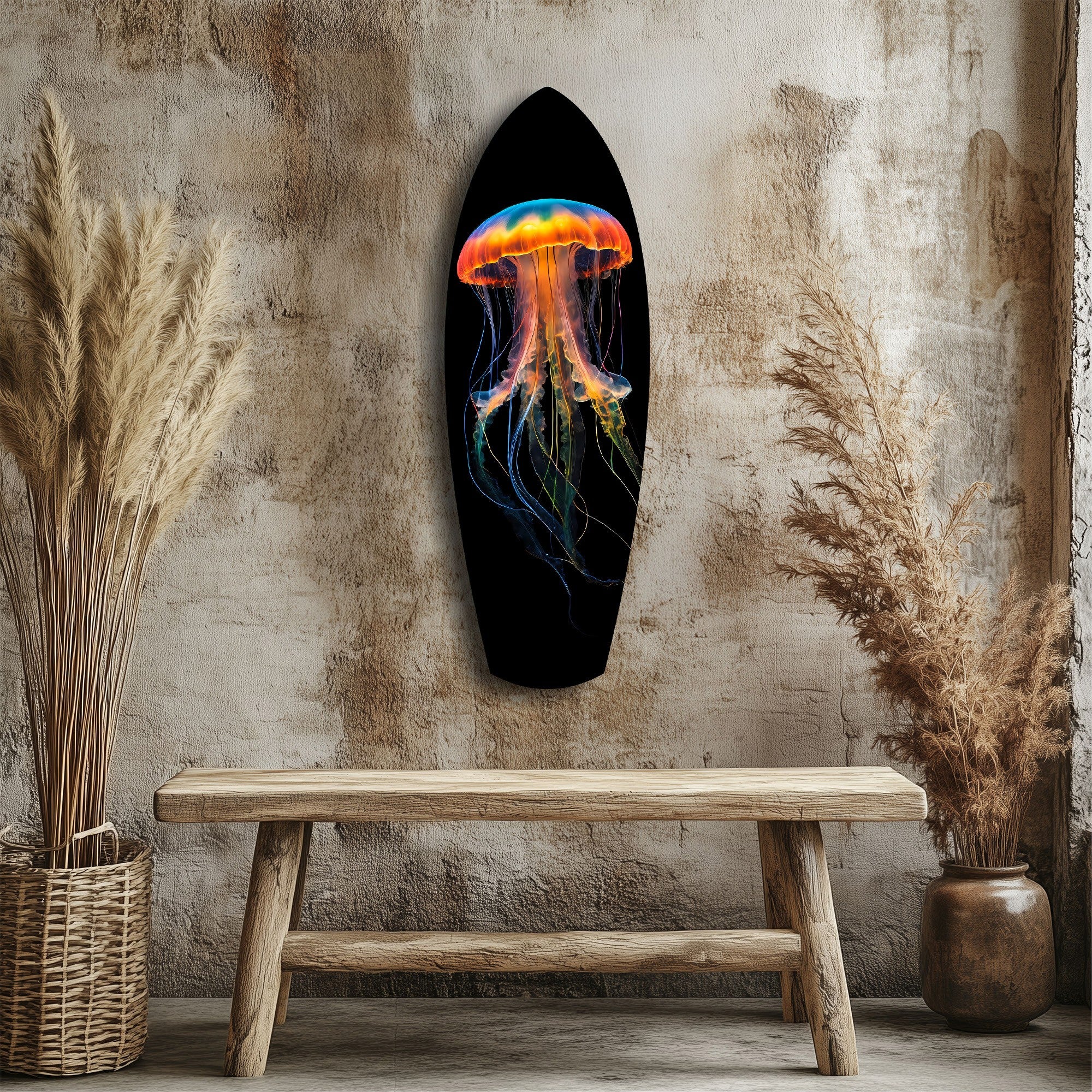 Glowing Orange Jellyfish Ocean Glass Wall Art - Image 3
