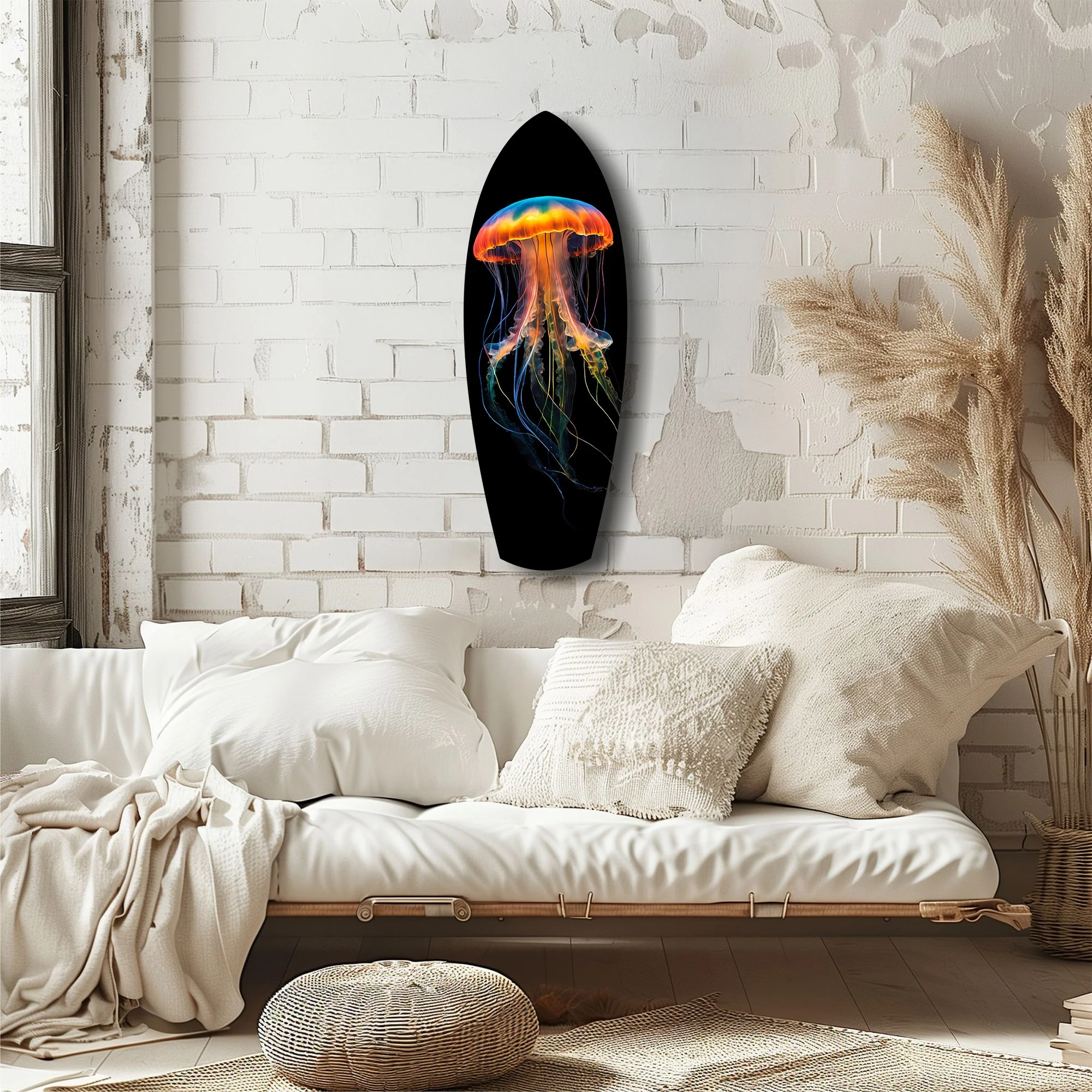 Glowing Orange Jellyfish Ocean Glass Wall Art - Image 6