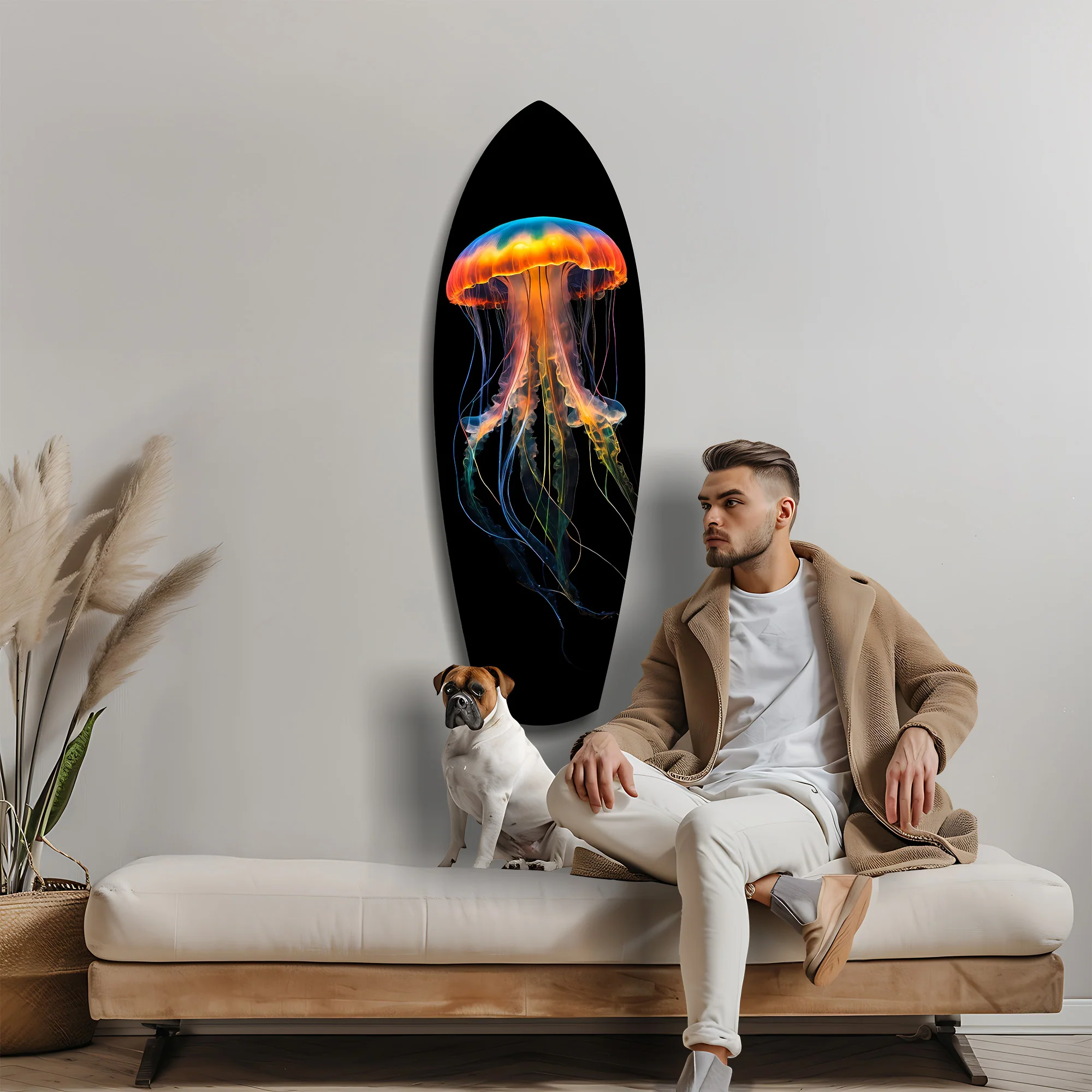 Glowing Orange Jellyfish Ocean Glass Wall Art - Image 9