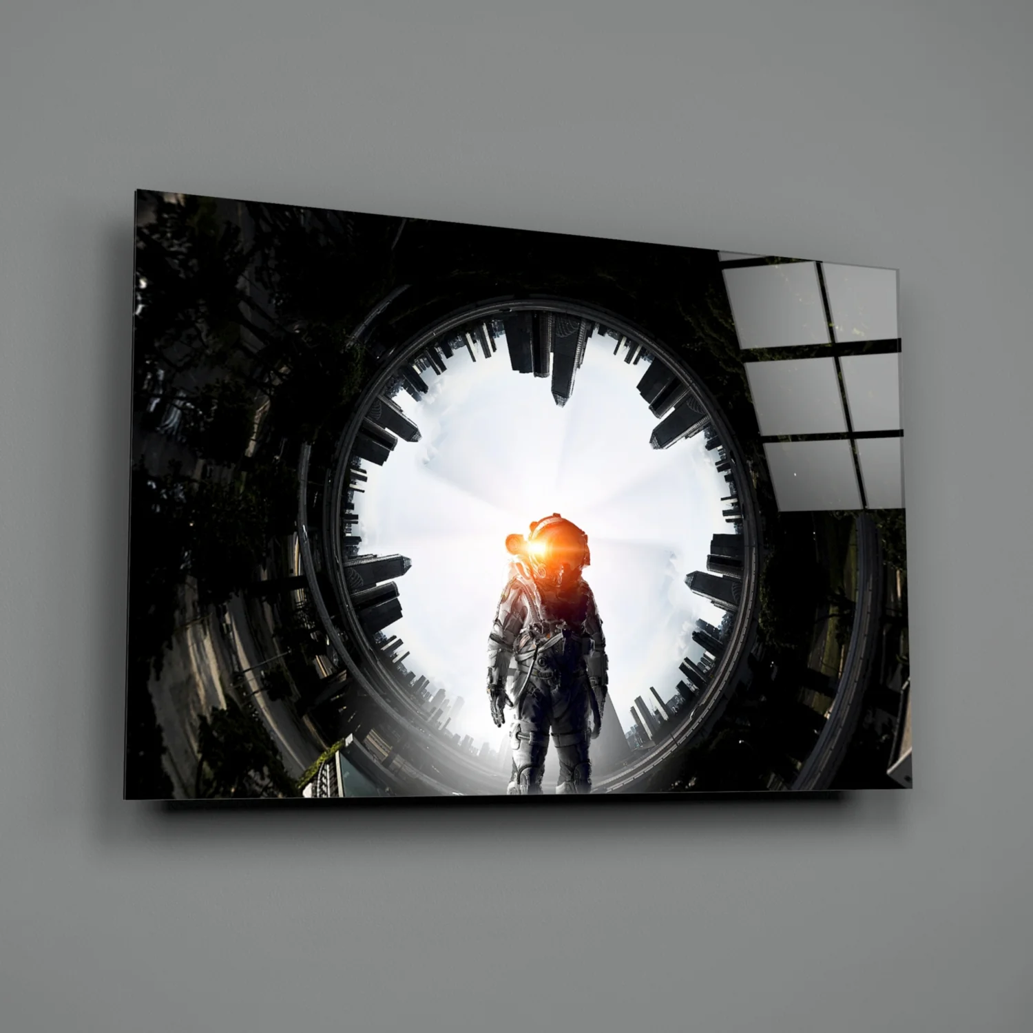 Glowing Portal Tunnel Astronaut Glass Wall Art - Image 3
