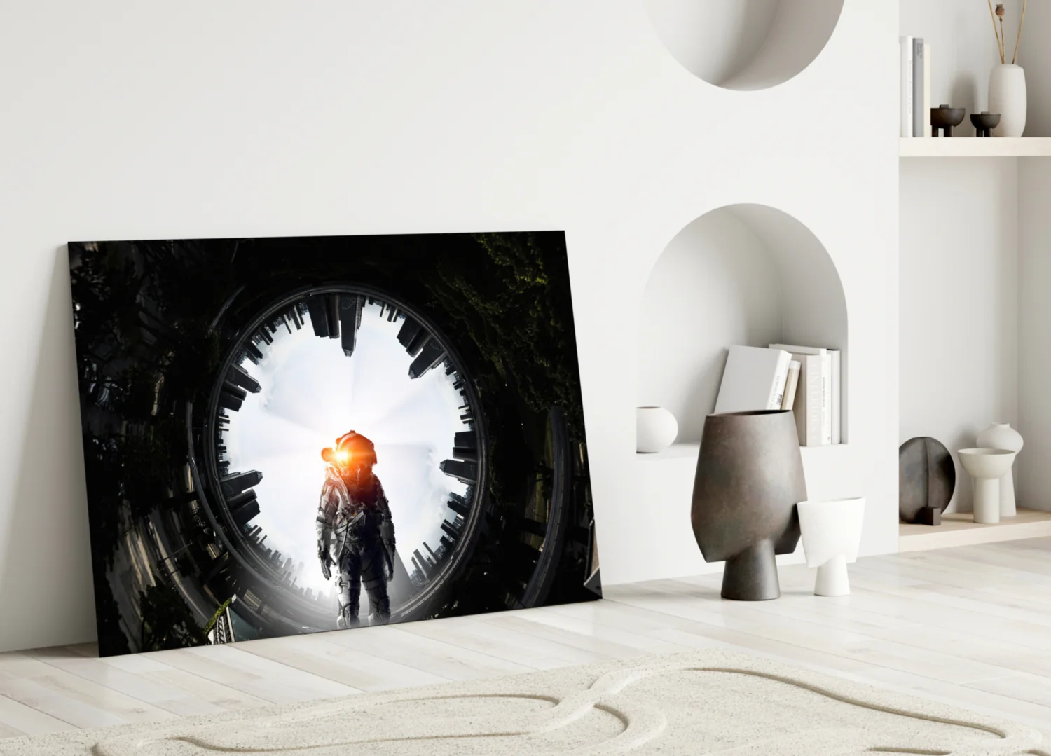 Glowing Portal Tunnel Astronaut Glass Wall Art - Image 4
