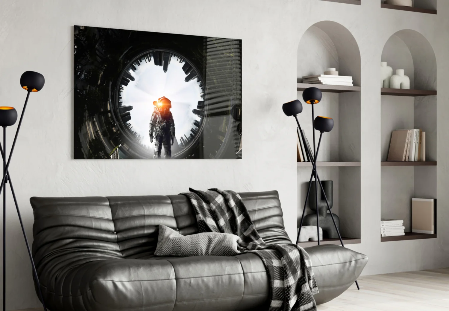 Glowing Portal Tunnel Astronaut Glass Wall Art - Image 5