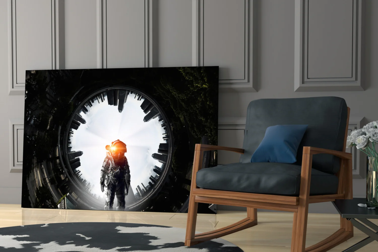 Glowing Portal Tunnel Astronaut Glass Wall Art - Image 7