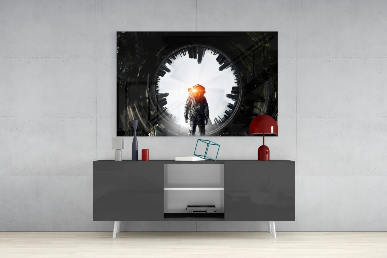 Glowing Portal Tunnel Astronaut Glass Wall Art - Image 9