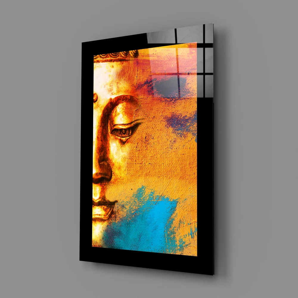 Gold and Blue Buddha Profile Glass Wall Art - Image 2