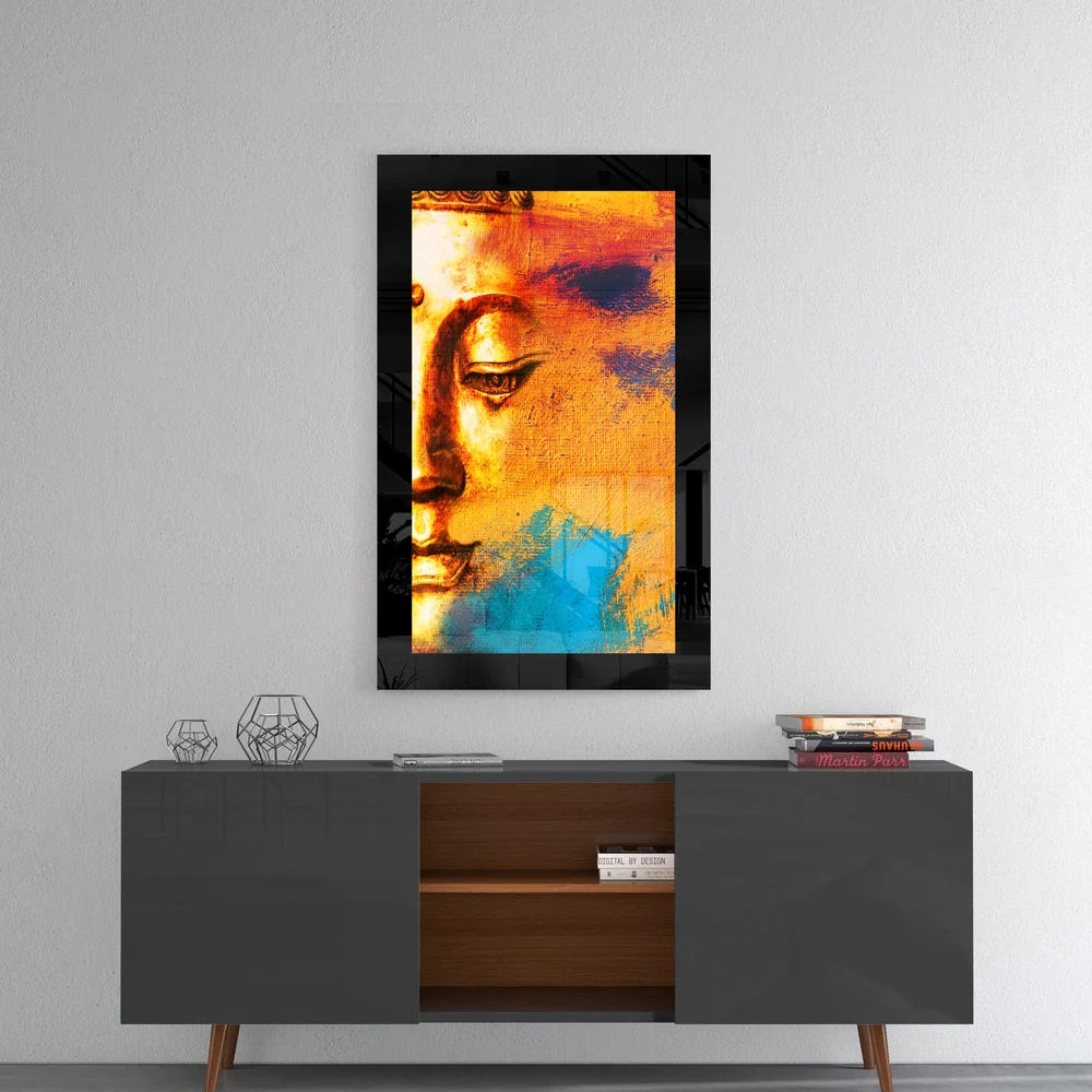 Gold and Blue Buddha Profile Glass Wall Art - Image 4