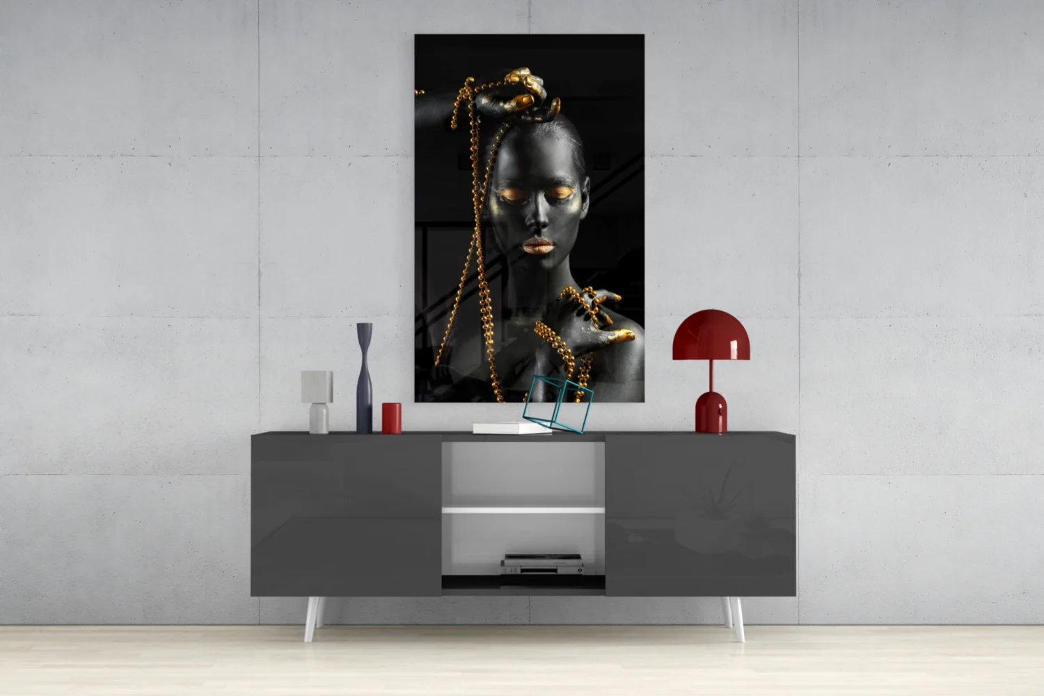 Gold Bead Chain Woman Glass Wall Art - Image 8