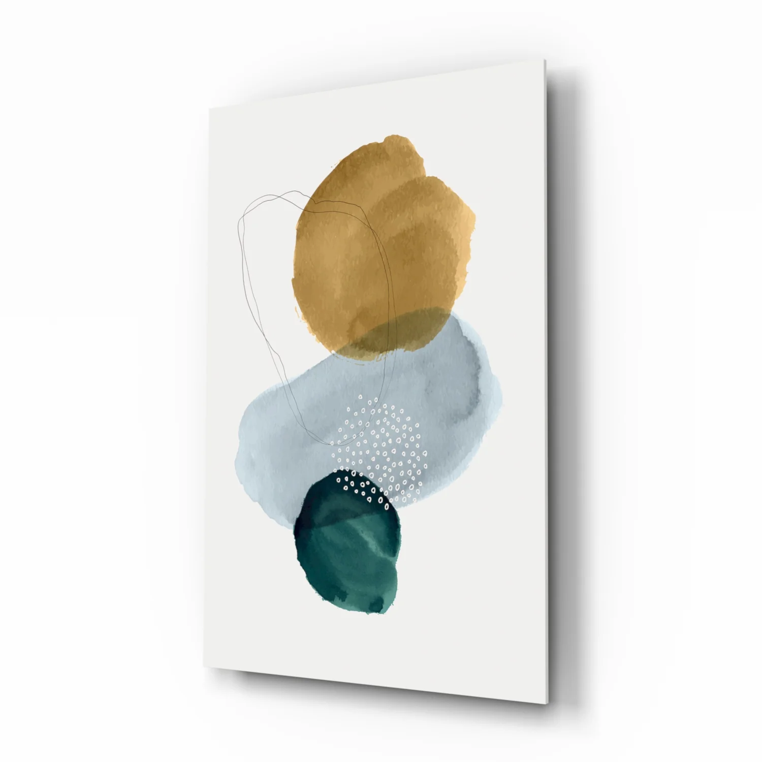 Gold Blue Teal Stacked Circles Glass Wall Art - Image 2