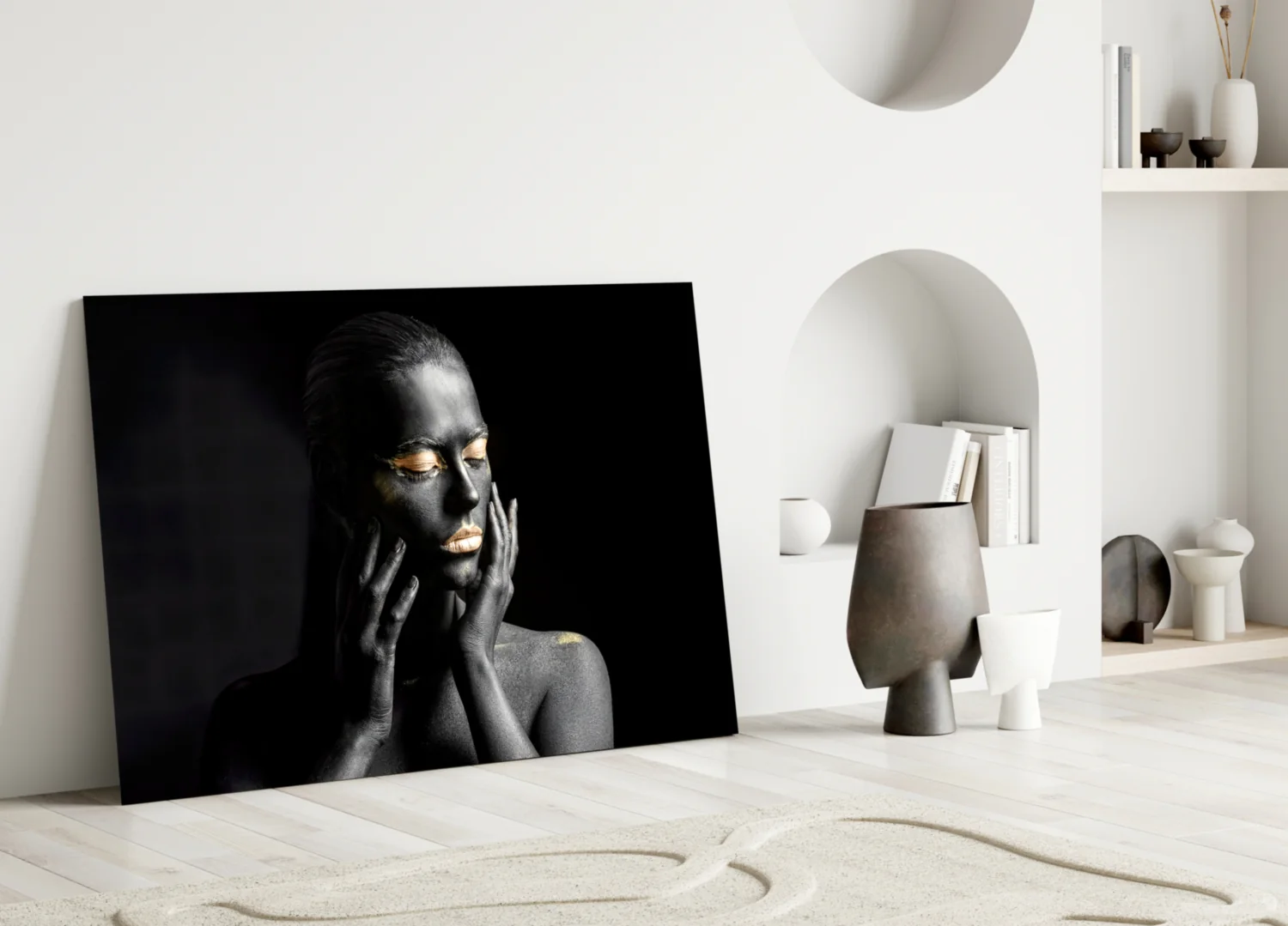 Gold Eyelids Hands Woman Glass Wall Art - Image 3
