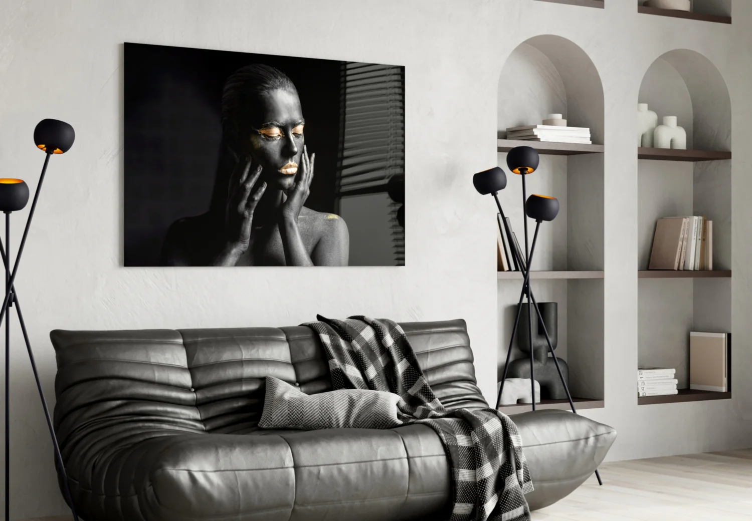 Gold Eyelids Hands Woman Glass Wall Art - Image 4