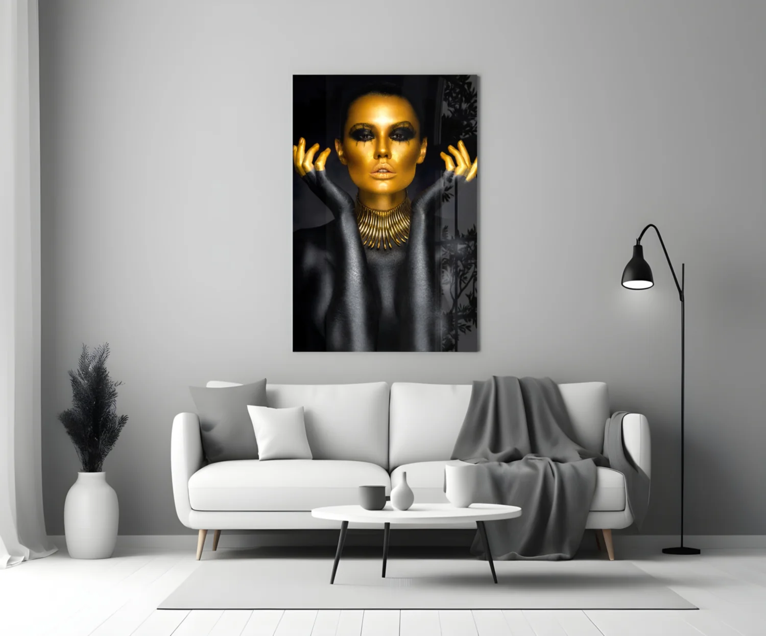 Gold Face Spike Necklace Woman Glass Wall Art - Image 3