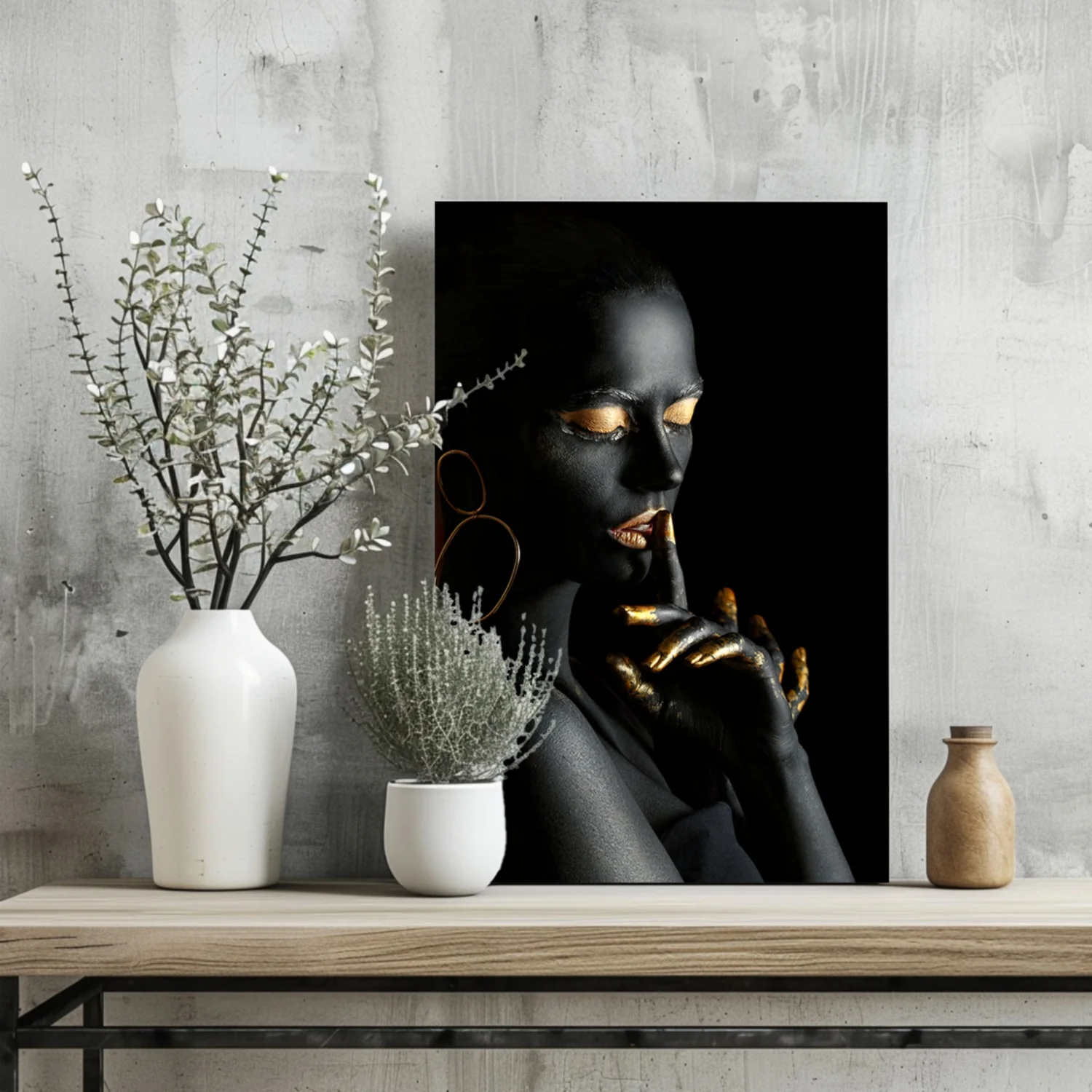 Gold Fingers Profile Woman Aluminum Print - Image 2