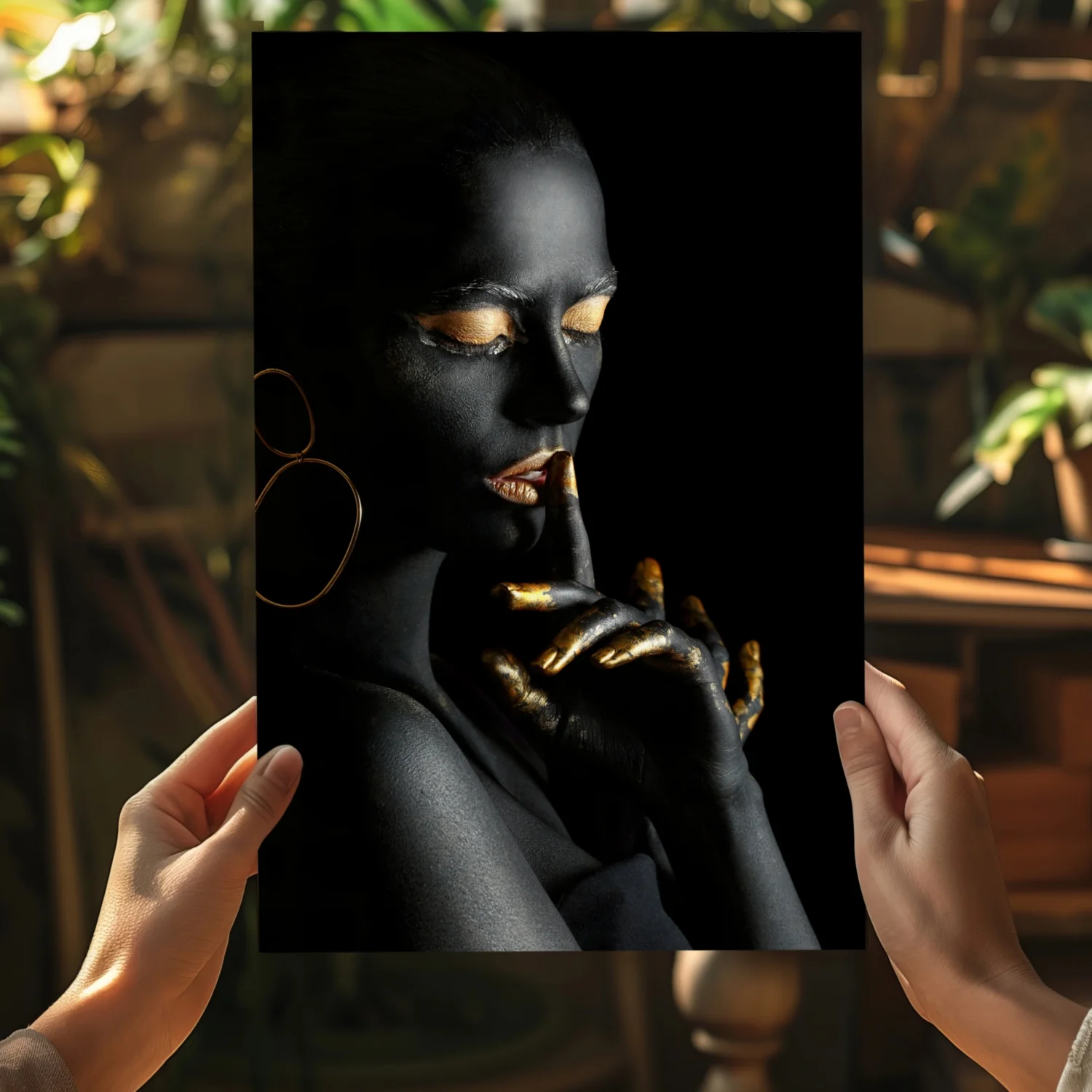 Gold Fingers Profile Woman Aluminum Print - Image 5