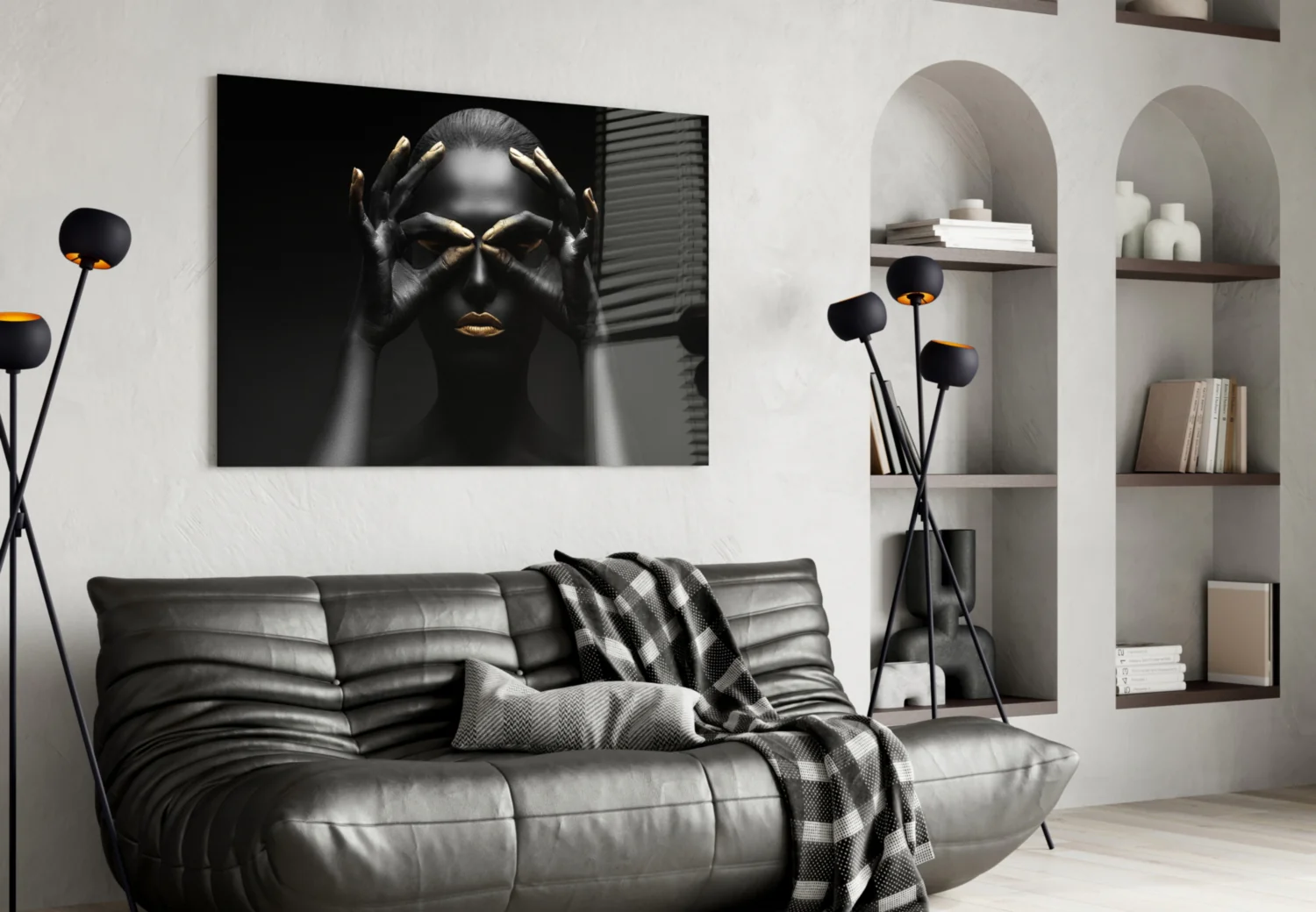 Gold Fingertips Over Eyes Woman Glass Wall Art - Image 4