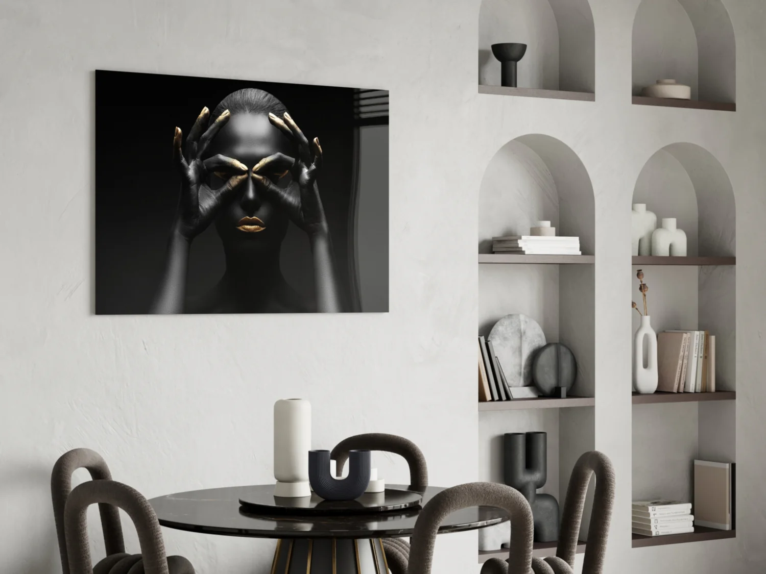 Gold Fingertips Over Eyes Woman Glass Wall Art - Image 5