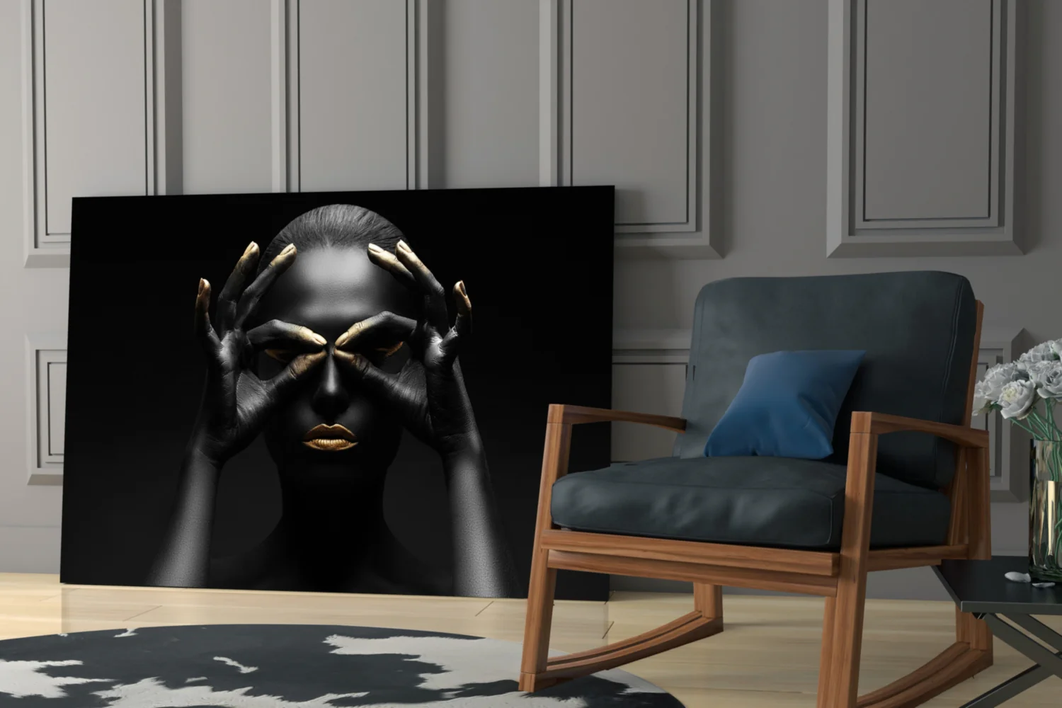 Gold Fingertips Over Eyes Woman Glass Wall Art - Image 6