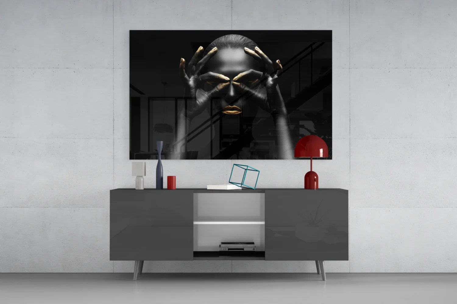 Gold Fingertips Over Eyes Woman Glass Wall Art - Image 8