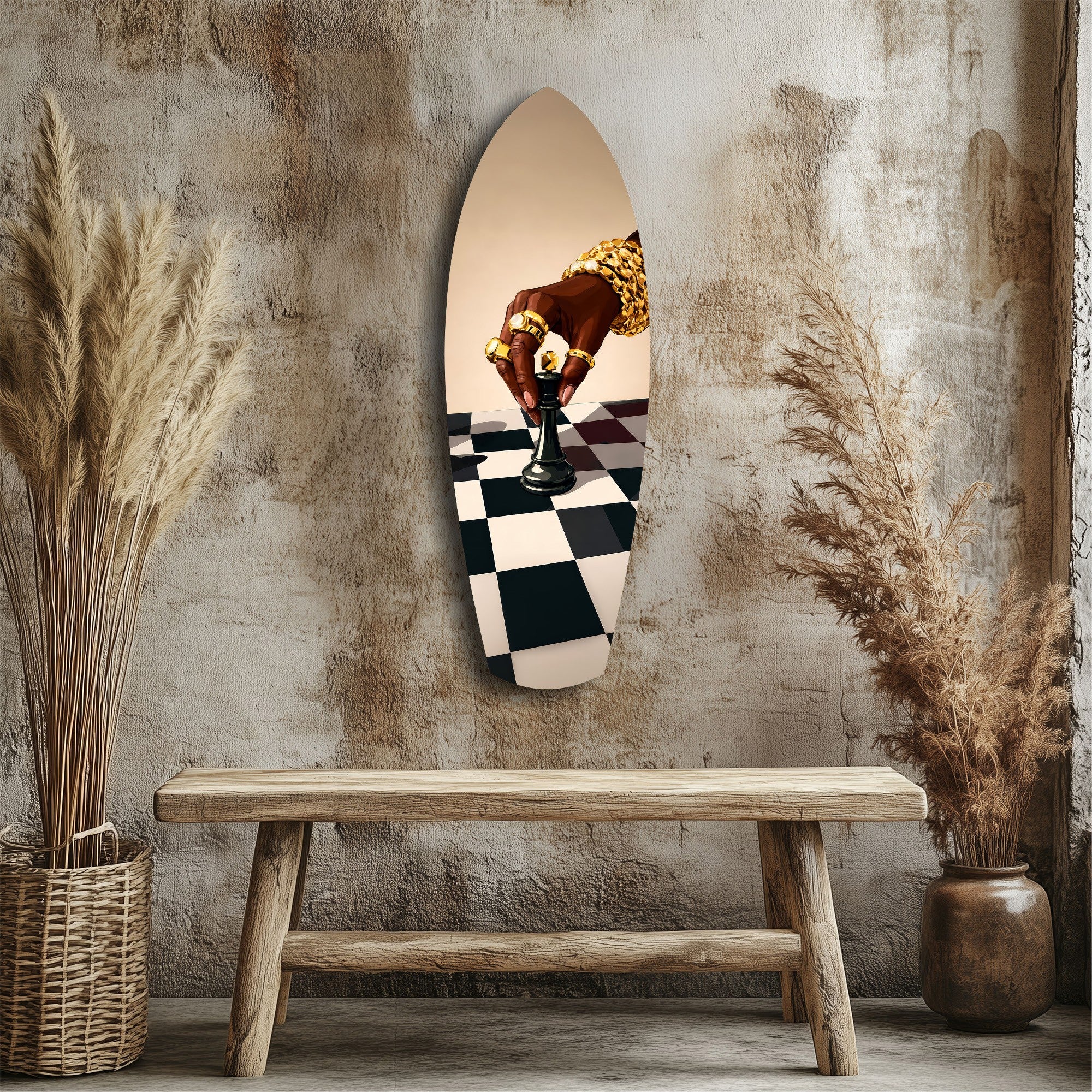 Gold Jewelry Hand Chess Queen Glass Wall Art - Image 3