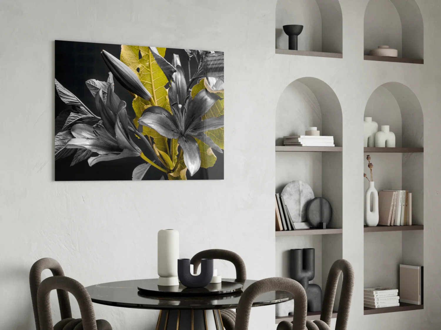 Gold Leaf Lilies on Black Glass Wall Art - Image 5