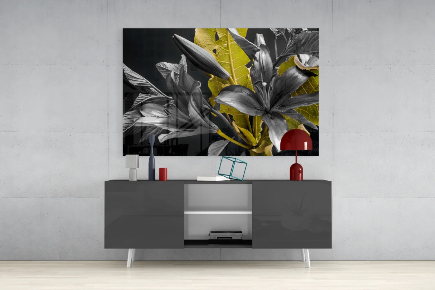 Gold Leaf Lilies on Black Glass Wall Art - Image 8