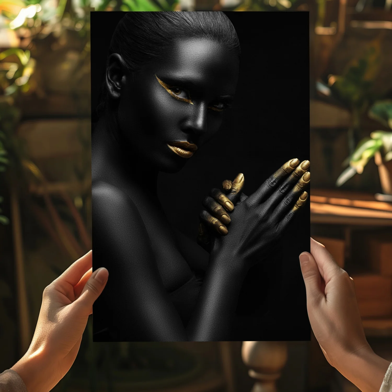 Gold Lips Praying Hands Aluminum Print - Image 5