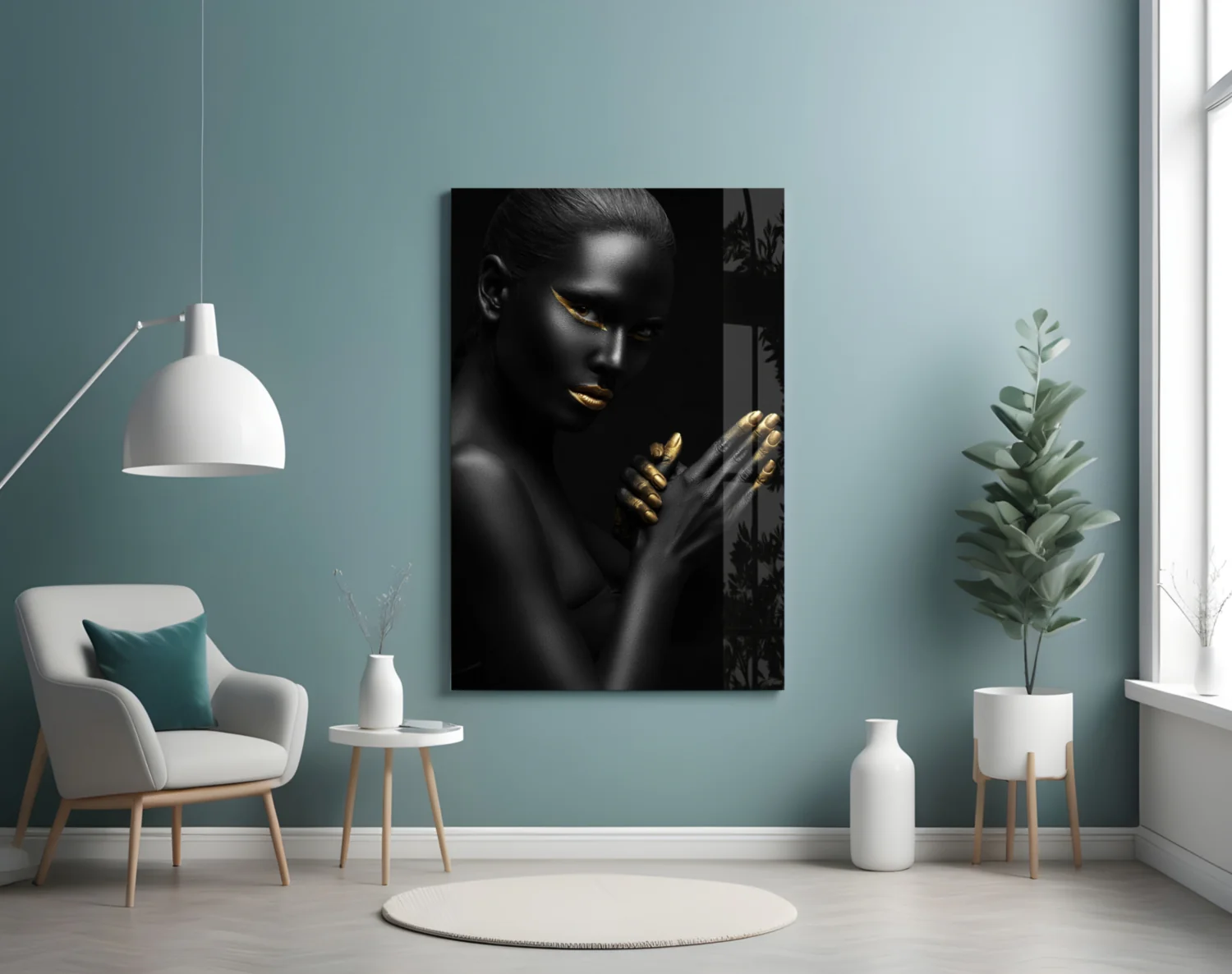 Gold Lips Praying Hands Woman Glass Wall Art - Image 8