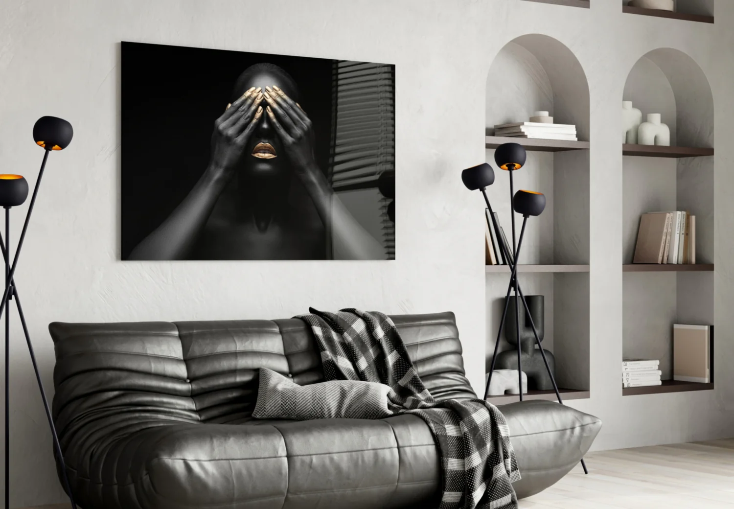 Gold Nails Covered Eyes Woman Glass Wall Art - Image 4