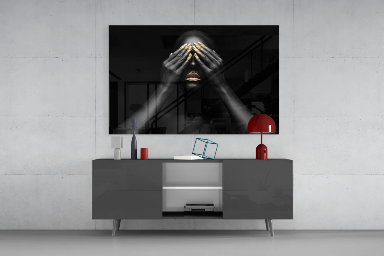 Gold Nails Covered Eyes Woman Glass Wall Art - Image 8