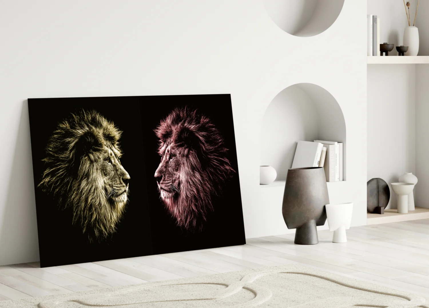 Gold Pink Facing Lions Glass Wall Art - Image 3