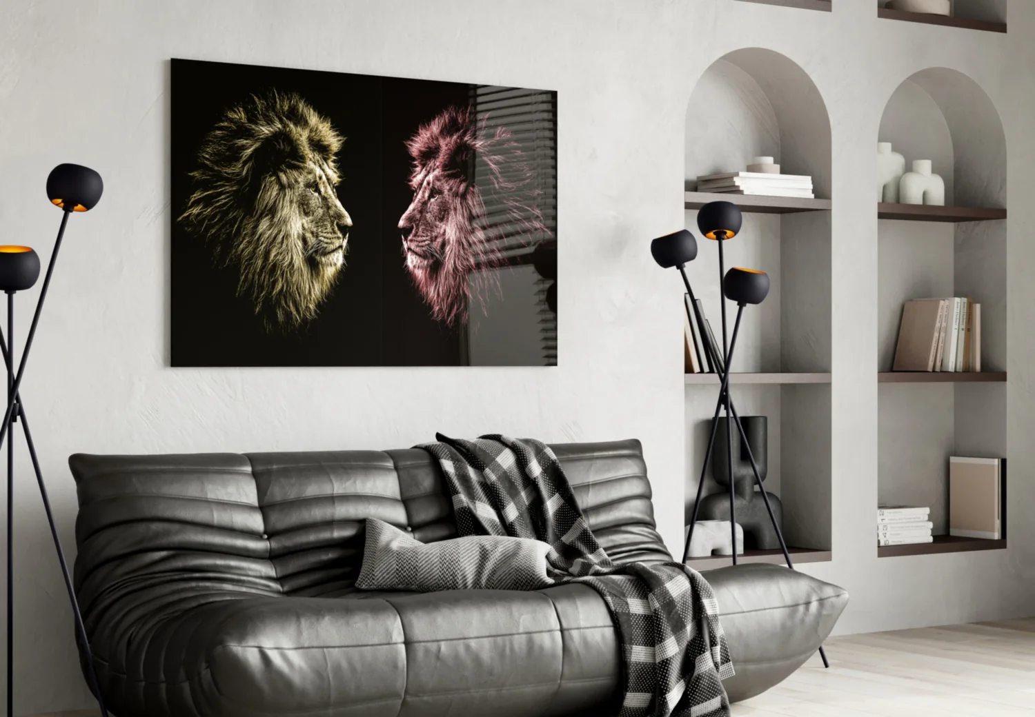 Gold Pink Facing Lions Glass Wall Art - Image 4