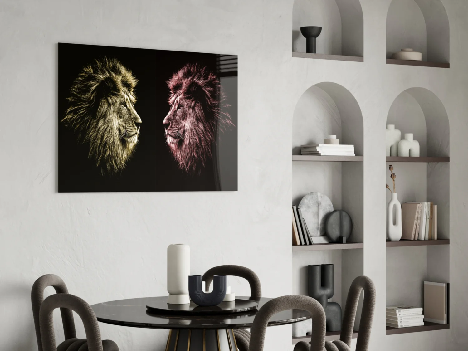 Gold Pink Facing Lions Glass Wall Art - Image 5