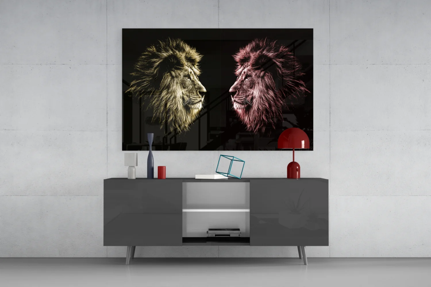 Gold Pink Facing Lions Glass Wall Art - Image 8