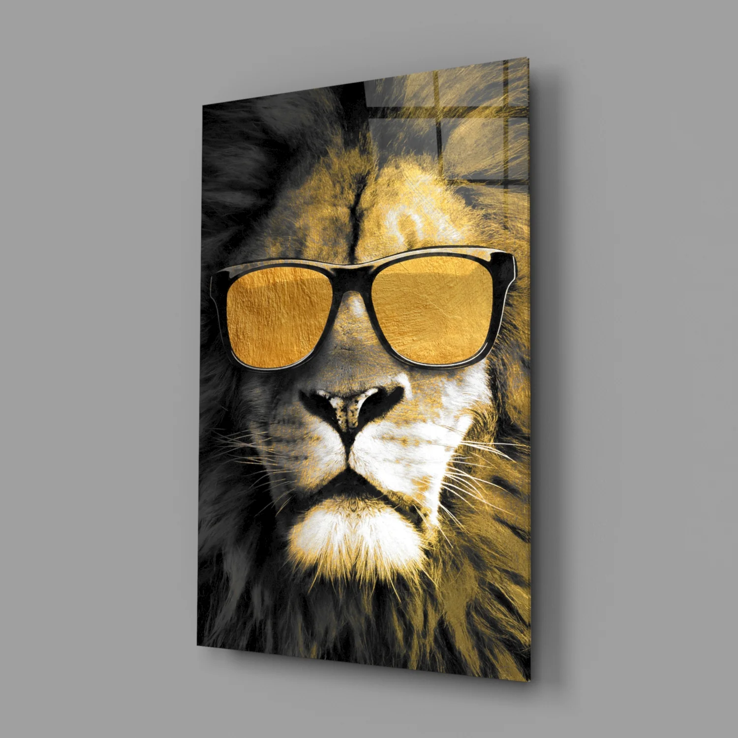Gold Sunglasses Cool Lion Glass Wall Art - Image 2