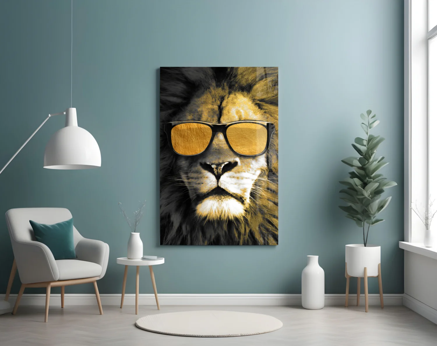 Gold Sunglasses Cool Lion Glass Wall Art - Image 4