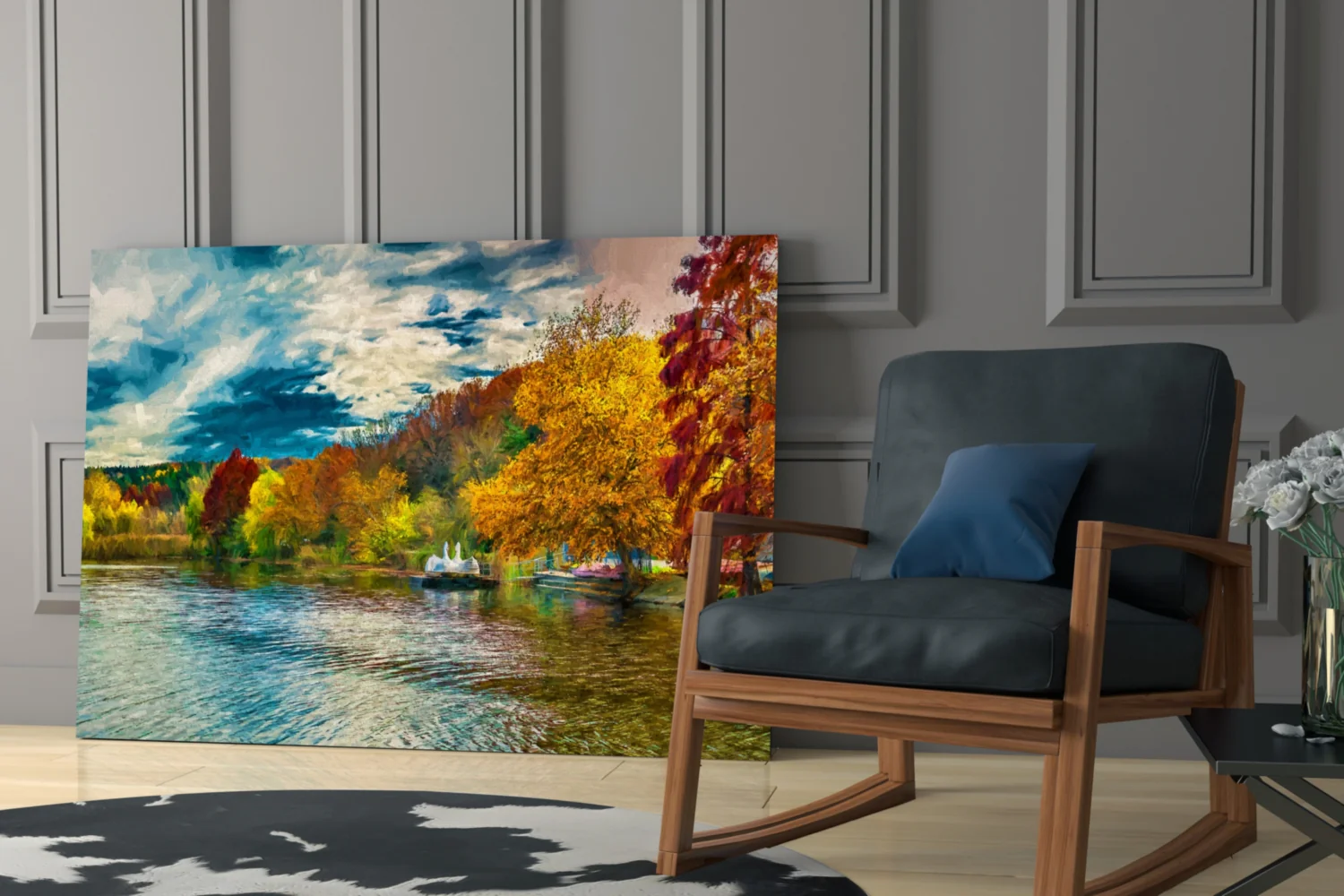 Golden Autumn Lakeside Painting Glass Wall Art - Image 7