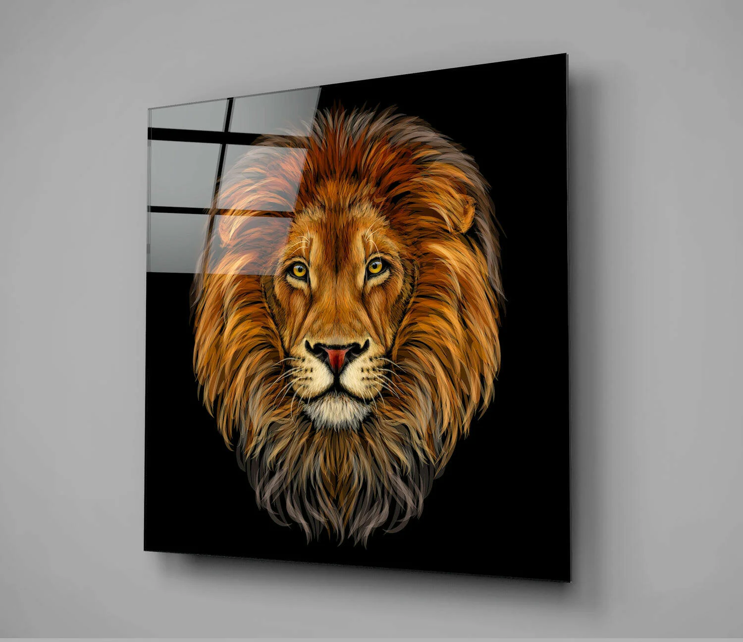 Golden Brown Lion Head Glass Wall Art - Image 2